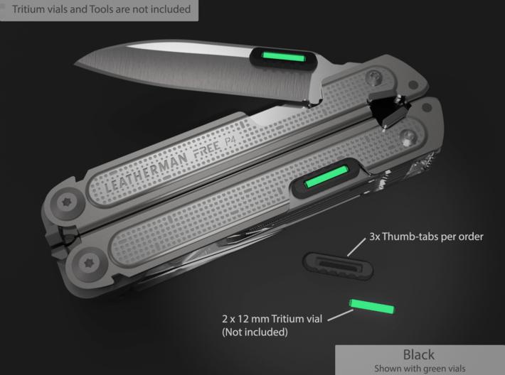 Tritium Thumb-Tabs for the Leatherman FREE P4 &amp; P2 3d printed
